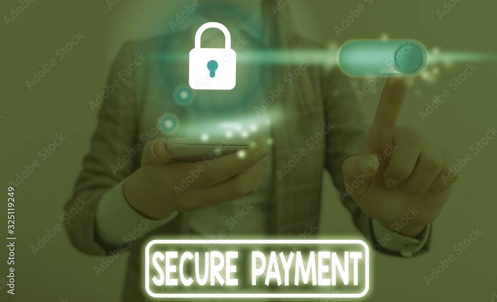 Poster handwriting text secure payment. conceptual photo webpage where credit card numbers are entered is s