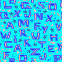 Fototapeta na wymiar bright seamless pattern made up of letters of the English alphabet. children's pattern for decorating fabric and Wallpaper.