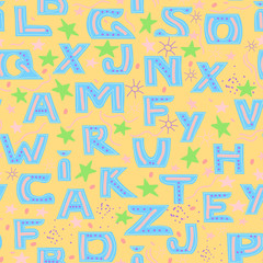 bright seamless pattern made up of letters of the English alphabet. children's pattern for decorating fabric and Wallpaper.