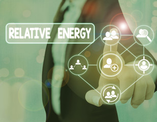 Text sign showing Relative Energy. Business photo text quantitative property that must be...