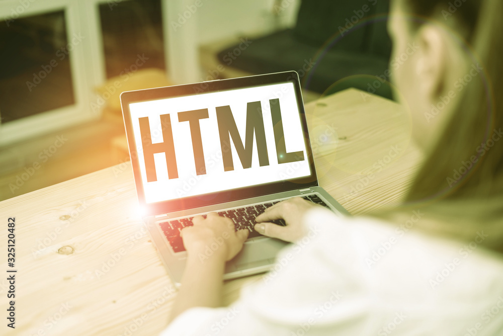 Poster writing note showing html. business concept for the lingua franca for publishing hypertext on the wo
