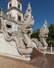 Dragon sculptures at Buu Long Pagoda, a Buddhist temple in Ho Chi Minh City, Vietnam on a sunny day