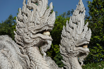 Dragon sculptures at Buu Long Pagoda, a Buddhist temple in Ho Chi Minh City, Vietnam on a sunny day