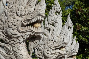 Dragon sculptures at Buu Long Pagoda, a Buddhist temple in Ho Chi Minh City, Vietnam on a sunny day