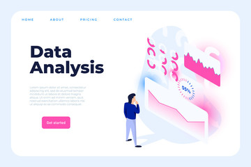 businessman interact graphs. Isometric man analyze the statistic graphs, interacting with graphs, statistic charts, diagram. Business workflow management