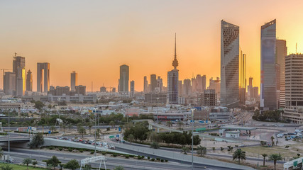 Naklejka na ściany i meble Kuwait cityscape during the sunset timelapse