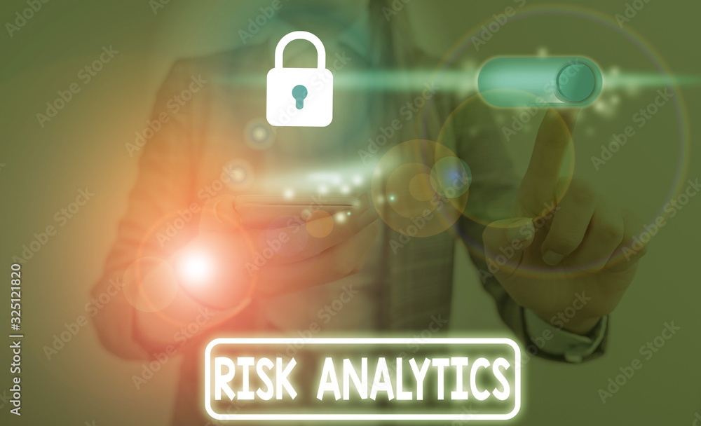 Poster handwriting text risk analytics. conceptual photo study of underlying uncertainty of a given course 