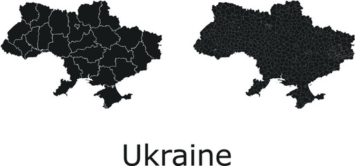 Ukraine vector maps with administrative regions, municipalities, departments, borders