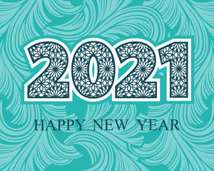Fototapeta na wymiar Blue New Year 2021 background. Template cover of business diary, brochure design, card, banner. Vector illustration