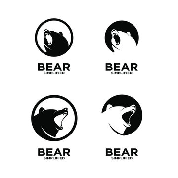 set of Bear head roar circle logo icon design vector illustration