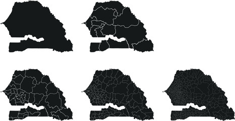 Senegal vector maps with administrative regions, municipalities, departments, borders