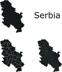 Serbia vector maps with administrative regions, municipalities, departments, borders