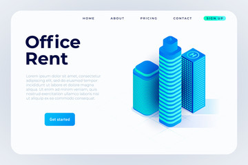 office rent for your business. real estate company landing page illustration concept, webpage template.