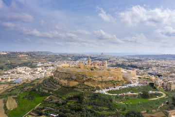 Fototapeta na wymiar Aerial view of the Citadel - Capital City of Gozo. Victoria city, Malta