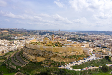 Aerial view of the Citadel - Capital City of Gozo. Victoria city, Malta