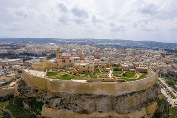 Aerial view of the Citadel - Capital City of Gozo. Victoria city, Malta