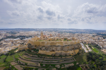 Fototapeta na wymiar Aerial view of the Citadel - Capital City of Gozo. Victoria city, Malta