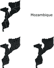 Mozambique vector maps with administrative regions, municipalities, departments, borders