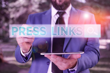 Writing note showing Press Links. Business concept for intended to manipulate a site s is ranking...