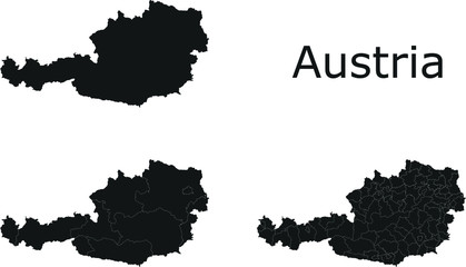 Austria vector maps with administrative regions, municipalities, departments, borders