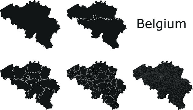 Belgium vector maps with administrative regions, municipalities, departments, borders