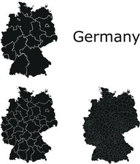 Germany vector maps with administrative regions, municipalities, departments, borders