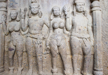 Kanheri caves rock-cut buddhist sculptures in Sanjay Gandhi National Park, Mumbai, India