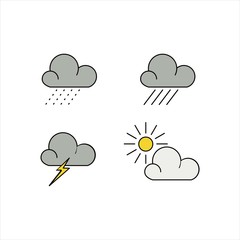 Illustration simple modern cloud sun bolt rain icon vector logo design graphic