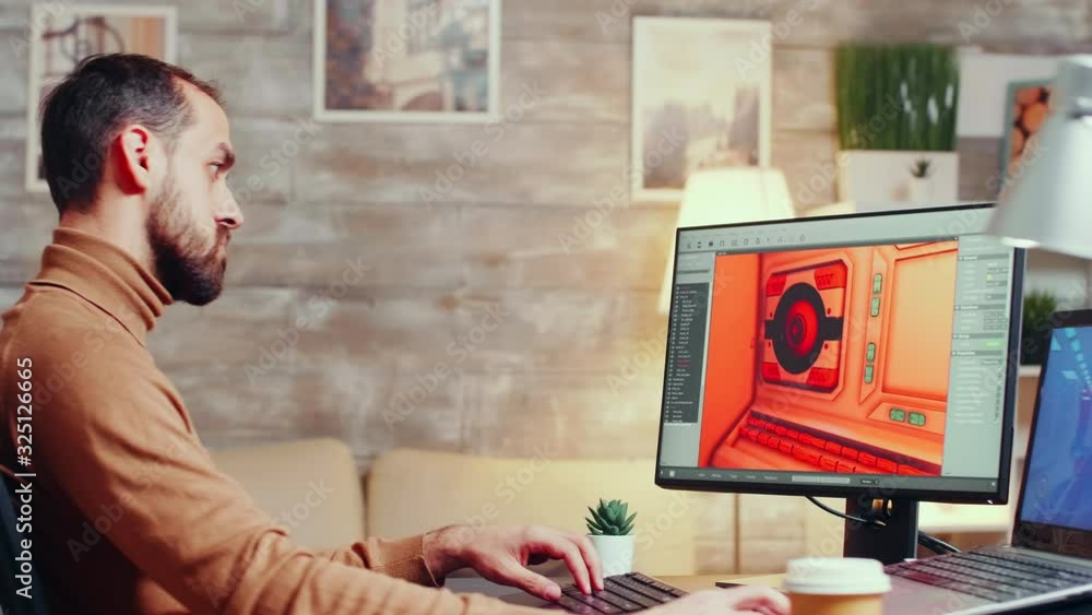 Aufkleber young game developer using modern software