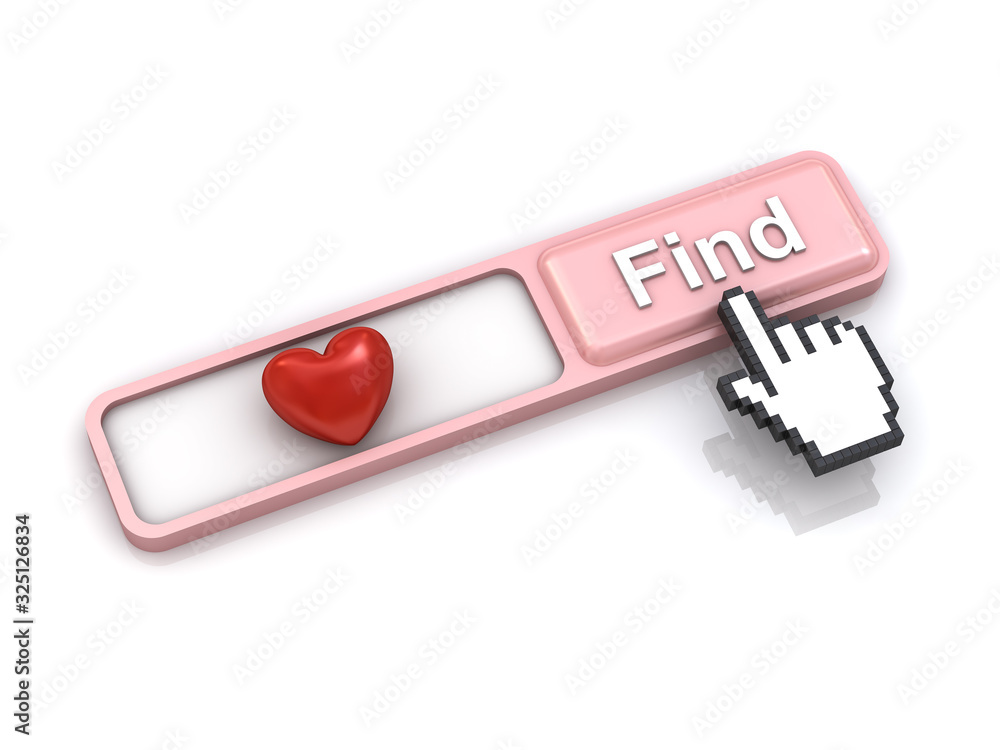 Poster Find love online concept isolated on white background with shadow and reflection 3D rendering