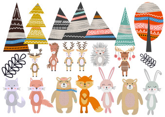 Cute Scandinavian Style Animals and Design Elements