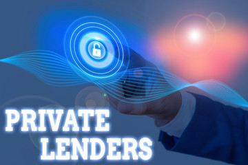 Writing note showing Private Lenders. Business concept for a demonstrating or organization that...