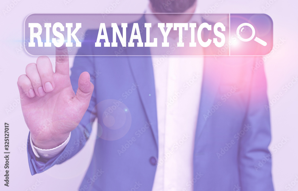 Poster text sign showing risk analytics. business photo showcasing study of underlying uncertainty of a giv