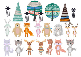 Cute Scandinavian Style Animals and Design Elements