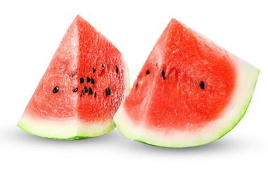 Two slices of fresh watermelon isolated on white. Clipping path. Design element for print and web.