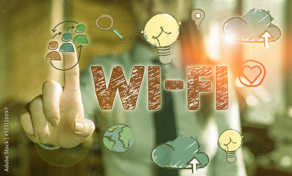 Poster writing note showing wi fi. business concept for radio technologies commonly used for wireless local