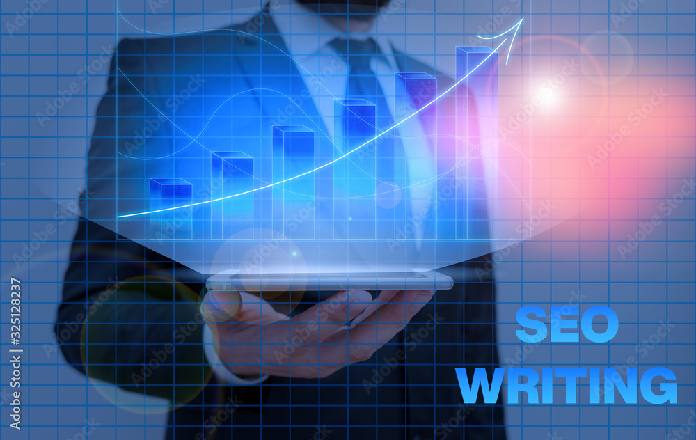 Poster writing note showing seo writing. business concept for grabbing the attention of the search engines 
