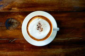  Top view of cappuccino coffee.