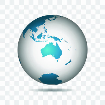 Earth Globe Vector With main focus Australia and Asia Continent on EPS Vector on transparent background