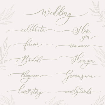 Fototapeta Wedding calligraphic inscriptions -  celebrate, forever, romance, groomsmen, elegance, love story, love you.