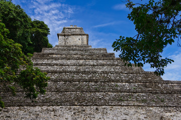 Mayan Palenque pyramid seen from below
