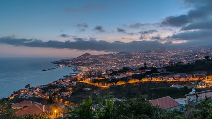 After sunset panoramic view to Funchal, Madeira, Portugal timelapse