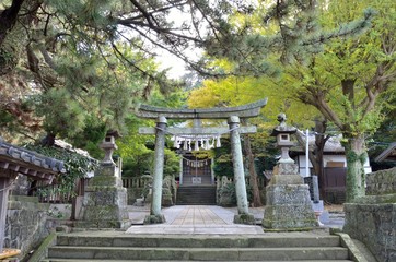 伊豆稲取の八幡神社です。境内二つ目の石でできた鳥居は貞享四年（１６８７年）建立です。