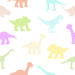 Dinosaurs Seamless set of various and colorful dinosaurs. Cartoon animal figures of the ancient world. Children's style. For textiles, packaging, wallpaper. Vector. eps10