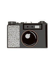 Portrait of an old camera with sun visor, illustration