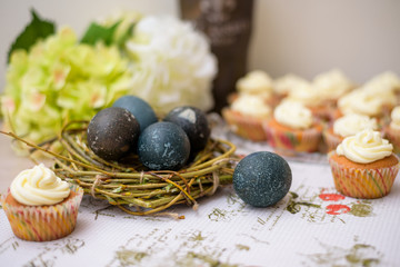Homemade sweet Easter cupcakes decorated with easter eggs