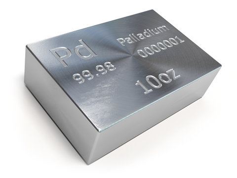 Palladium bar or ingot isolated on white. Precious metals.