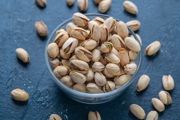 Roasted And Salted Pistachios In Glass Bowl