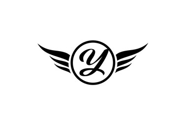 Fototapeta premium black and white Y wing wings alphabet letter logo icon with circle for company design and business