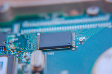 Closeup circuit board with electronic components